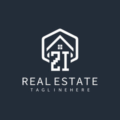 initial monogram logo for real estate with building shape creative design	
