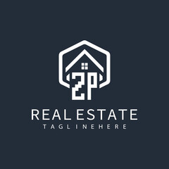 initial monogram logo for real estate with building shape creative design	
