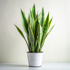 Elegant Sansevieria Plant on Minimalist White Background with Soft Natural Lighting - Illustration Digital Art