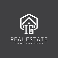 initial monogram logo for real estate with building shape creative design	
