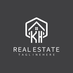 initial monogram logo for real estate with building shape creative design	
