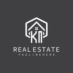initial monogram logo for real estate with building shape creative design	
