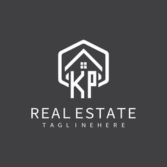 initial monogram logo for real estate with building shape creative design	
