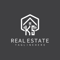 initial monogram logo for real estate with building shape creative design	
