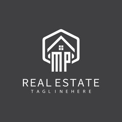 initial monogram logo for real estate with building shape creative design	
