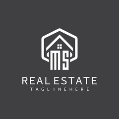 initial monogram logo for real estate with building shape creative design	
