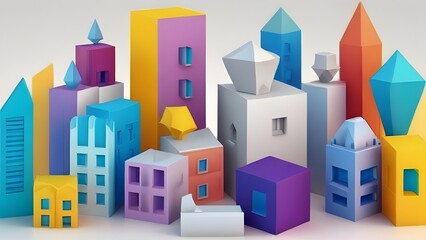 3D isometric geometric vector design. Abstract background. Colorful. Abstract pattern of modern city. Construction buildings and blocks look like building shapes. Polygonal style. Background.
