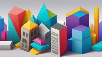 Obraz premium 3D isometric geometric vector design. Abstract background. Colorful. Abstract pattern of modern city. Construction buildings and blocks look like building shapes. Polygonal style. Background.