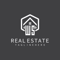 initial monogram logo for real estate with building shape creative design	
