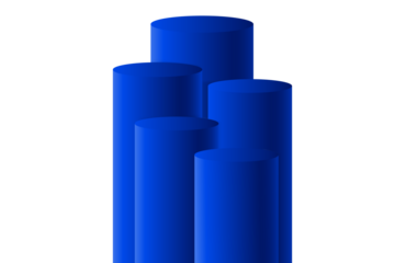 5 blue high podiums with layer on transparent background