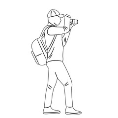 man taking photographs, photographer sketch on white background vector