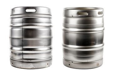 Set of Metal Beer Kegs Isolated on Transparent Background, PNG