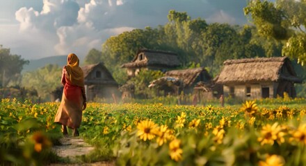 resilience and resourcefulness of rural communities in India, with very sharp details depicting people overcoming challenges, building sustainable livelihoods, and nurturing close-knit bonds that defi