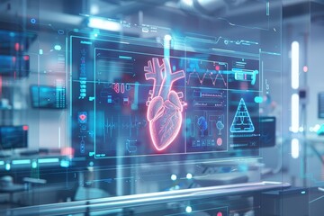 3D product display background of hightech medical devices, projecting futuristic healthcare solutions in minimal styles, banner sharpen with copy space