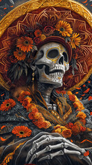 Catrina amidst Dia de los Muertos mexican's celebration taking place on Halloween