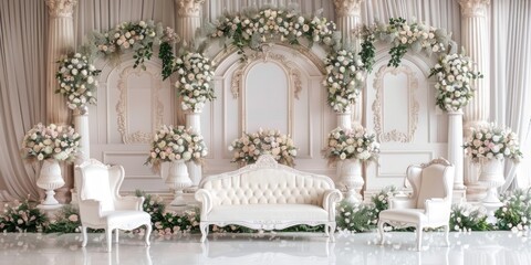 Wedding backdrop aesthetic flower wreath decoration indoor white background