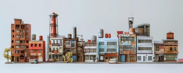 A tiny building set, architectural marvel in miniature form, displayed as a model on a white background