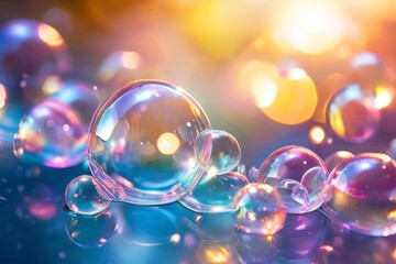 Abstract background of bubbles with a bright and colorful bokeh effect.