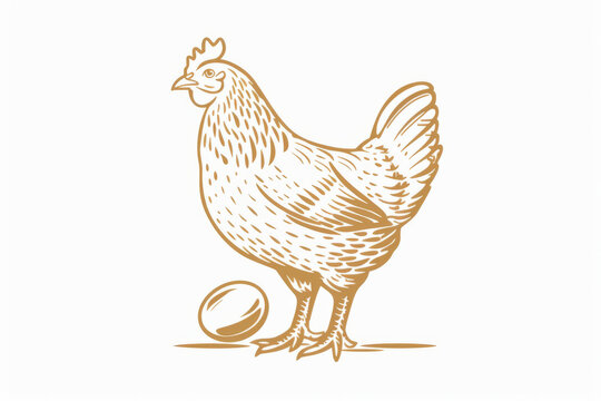 recommend clip art: Stylized line art illustration of a hen with a single egg, perfect for chicken farm logos, egg packaging, or agricultural designs