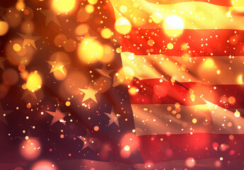 American flag with vibrant bokeh lights and sparkles, ideal for holiday celebration themes.