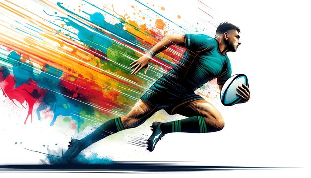 Abstract watercolor painting of a Rugby Sevens Athlete