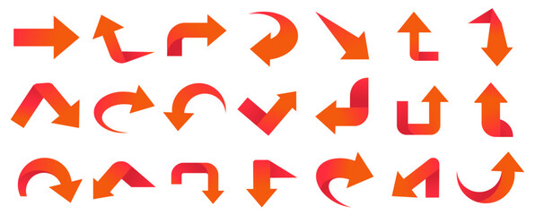 Set of red arrow icons, pointing up, down, left and right icon