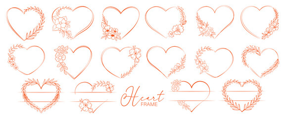 Hand drawn floral wreath with heart and leaves set © 4zevar