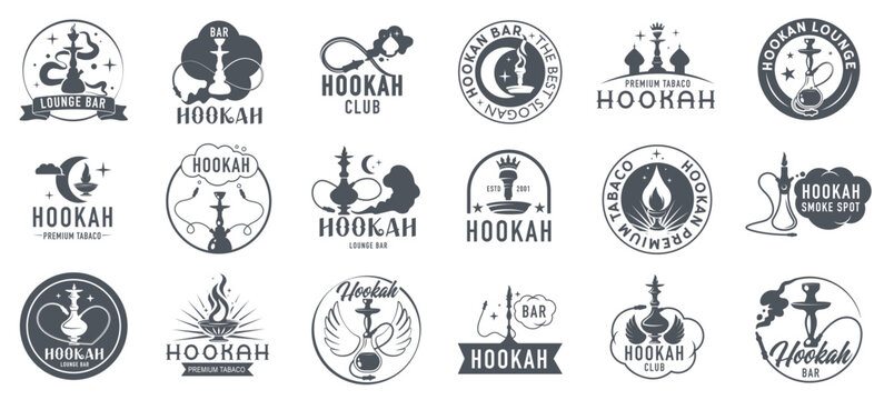 Vintage monochrome hookah lounge label set