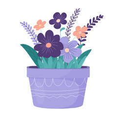 Flower in a pot. Vector illustration in flat cartoon style.
