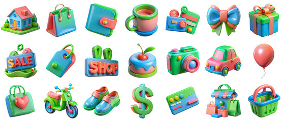 Colorful 3D Icons Collection for Online Shopping and Sales