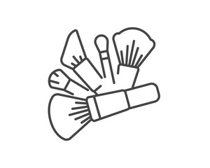 Obraz premium Makeup and cosmetics. Set vector graphic icons of beauty brushes for face, powder, blush, eyeshadow.