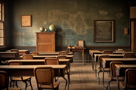 Step into the Past: An Authentic Depiction of an Early 1900s School Classroom with Original Furnishings