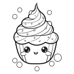 Black simple cupcake mascot logo icon, vector illustration on white background