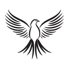 Black simple dove logo icon, vector illustration on white background