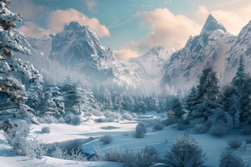 winter landscape on mountains forest