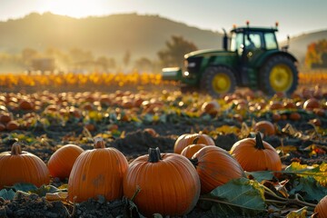 pumpkin field harvest tractor