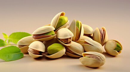 Natural pistachios in a hard beige shell with green nuts inside