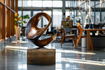 Modern Abstract Wooden Sculpture in Contemporary Office Space