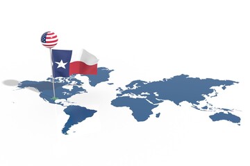 Pianeta Terra 3D con bandiera Texas al vento