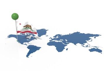 Pianeta Terra 3D con bandiera California al vento © albasu