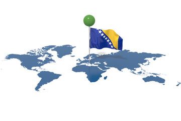 Pianeta Terra 3D con bandiera Bosnia al vento © albasu