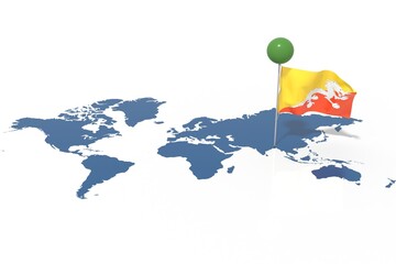 Pianeta Terra 3D con bandiera Bhutan al vento © albasu