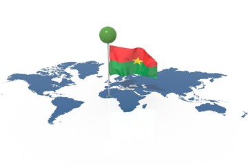 Pianeta Terra 3D con bandiera Burkina Faso al vento