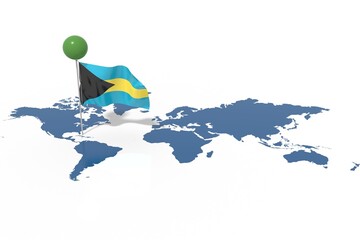 Pianeta Terra 3D con bandiera Bahamas al vento © albasu