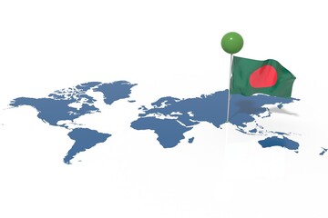 Pianeta Terra 3D con bandiera Bangladesh al vento © albasu