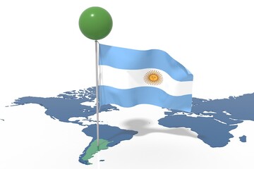 Pianeta Terra 3D con bandiera Argentina al vento © albasu