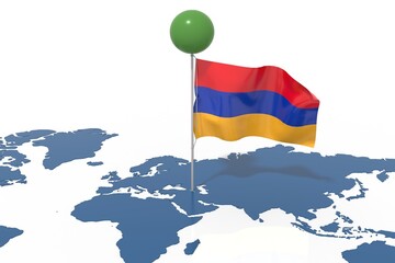 Pianeta Terra 3D con bandiera Armenia al vento © albasu