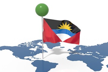 Pianeta Terra 3D con bandiera Antigua and Barbuda al vento © albasu