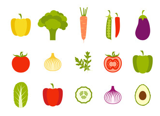 1481_Set of colorful vegetables icons isolated on white background