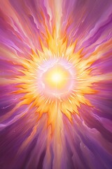 Obraz premium Vibrant cosmic burst in vivid purple and orange hues, vertical illustration